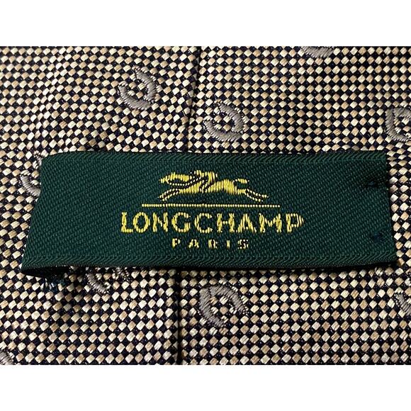 LONGCHAMP Paris Gray Silver 100% Silk Vtg Made In Italy Mens Tie HORSESHOE Rare - Picture 4 of 4